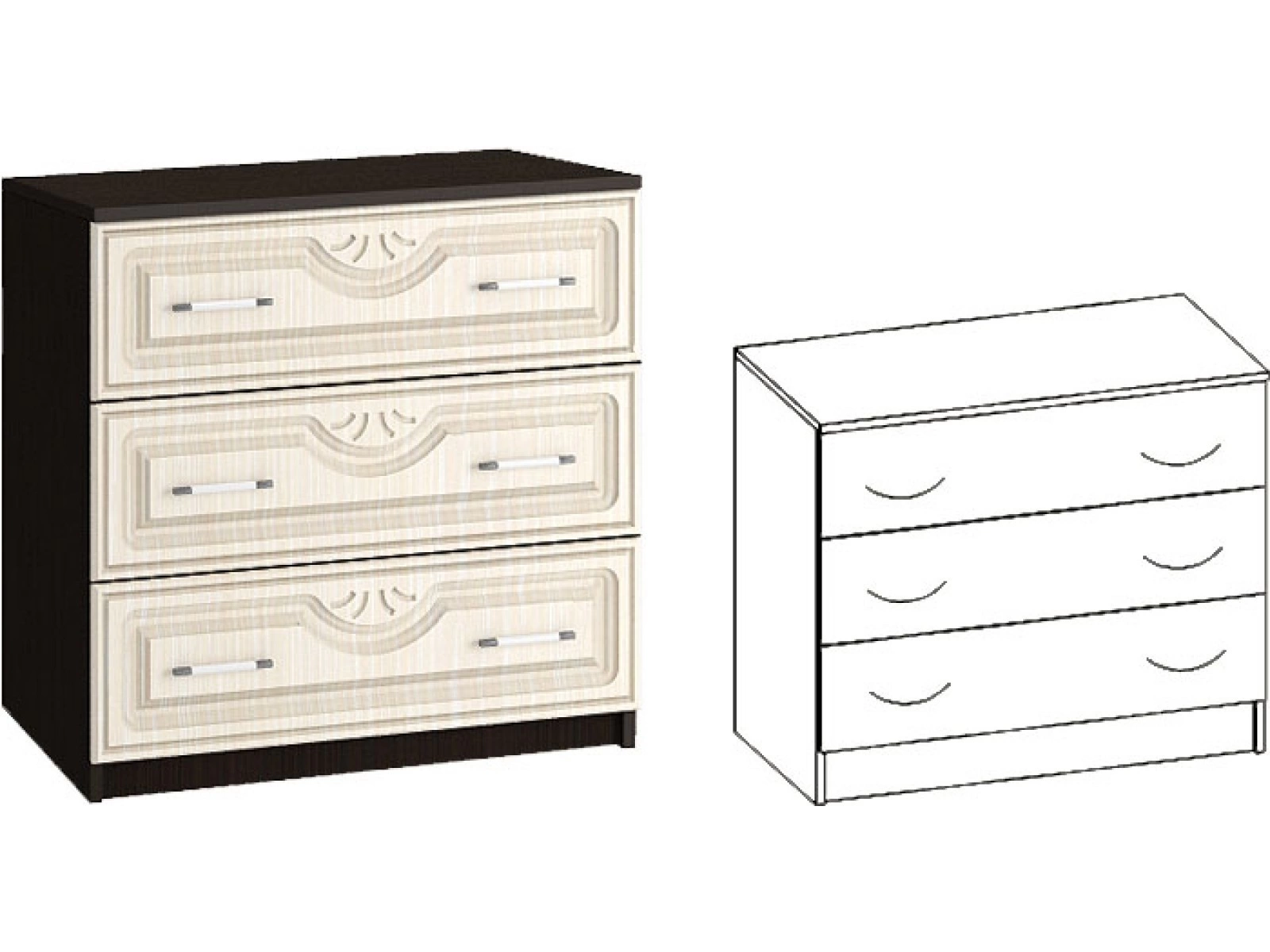 Комод Зара МДФ с 3-мя Выдвижными Ящиками ЗК-02 (0,8х0,82х0,44)/Разные Цвета