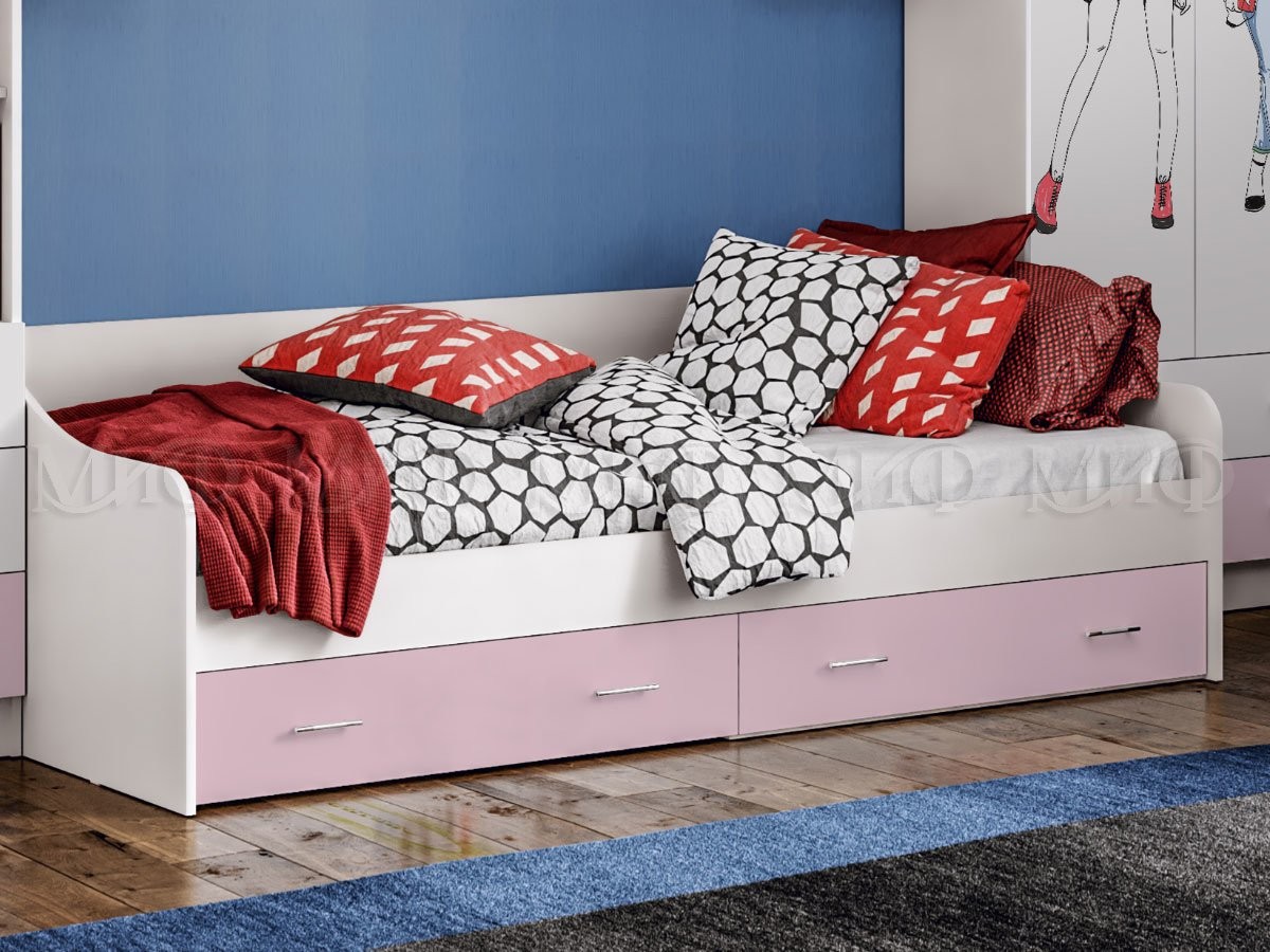 Кровать Fashion (Ш-2032 мм х Г-952 мм x В-650 мм) Белый/Розовый
