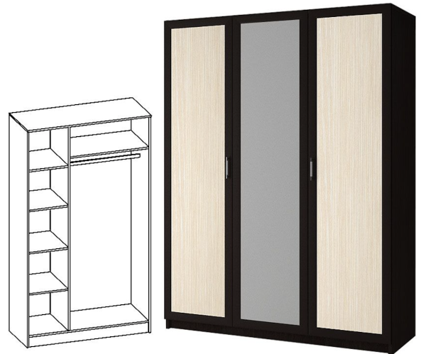 Шкаф Зара 3-х Створчатый ЛДСП/Раскладка МДФ ЗШ-03 Венге/Ясень Шимо Светлый (1,5х2,02х0,51) 
