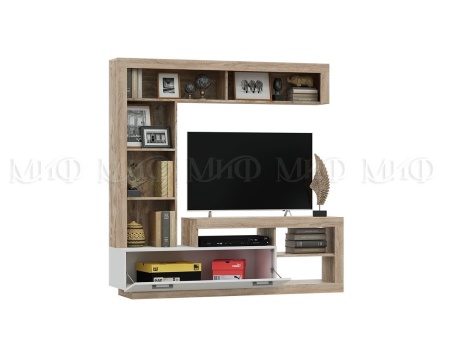 Стенка Апаста (Ш-2605 x В-2070 x Г-416 мм)/Дуб Сонома/Белый Глянец