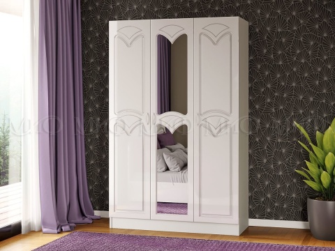 Шкаф 3-х Створчатый  Настя-1 МДФ Белый/Белый Глянец Ш-1350хВ-2116хГ-540 мм