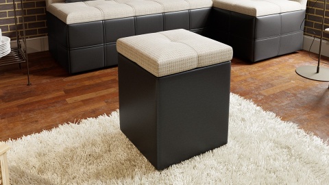 Пуф Домино №1 Кожзам Темный+Ткань Светлая /Ш-370 × Г-370 × В-485 мм