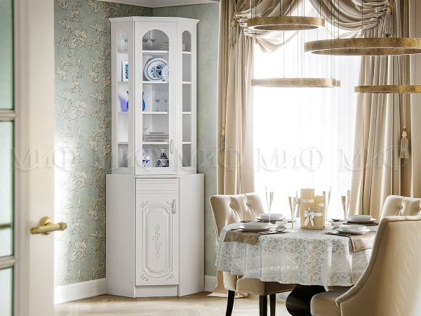 Буфет Лиза-2 МДФ Угловой/Белый Глянец (Ш-580 x Г-580 х В-2269)