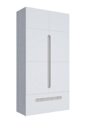 Шкаф 2х-Створчатый с Ящиком Палермо -3 МДФ (Ш-1068 мм х Г-381 мм x В-2078 мм) Ясень Шимо Светлый/ фасад Белый Глянец