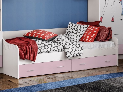 Кровать Fashion (Ш-2032 мм х Г-952 мм x В-650 мм) Белый/Розовый