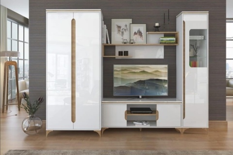 Тумба под ТВ Хлоя Дуб Небраска/Белый Глянец