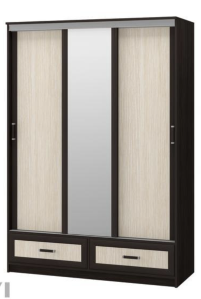 Шкаф-Купе Двухдверный с Зеркалом и Ящиками Майа Венге/Белфорт (Ш-1500×В-2220×Г-576 мм)