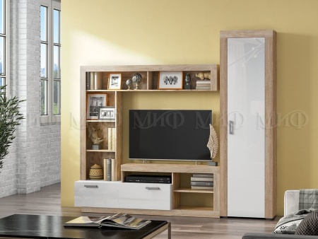 Стенка Апаста (Ш-2289 x В-2070 x Г-416 мм)/Дуб Сонома/Белый Глянец