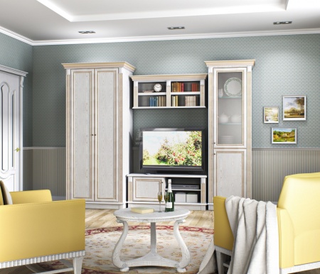 Гостиная Версаль Комплект L-2920 Белый Ясень (Ш 2910 X В 2184 X Г 485 мм)