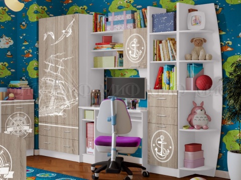 Стенка Немо (Ш-2550 x Г-520 х В-2000 мм)Белый+Сонома/Фотопечать 