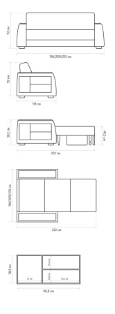 Диван Sunset Серый Жемчуг c Бельевым Коробом