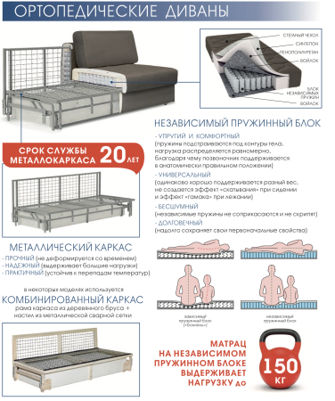 Угловой Ортопедический Диван Рим/Разные Цвета Ш-2100 х Г-1600/900 х В-920 мм