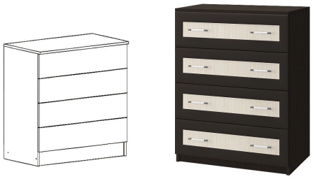 Комод Зара Раскладка МДФ с 4-мя Выдвижными Ящиками ЗК-03 Венге/Ясень Шимо Светлый (0,8х1,55х0,44)