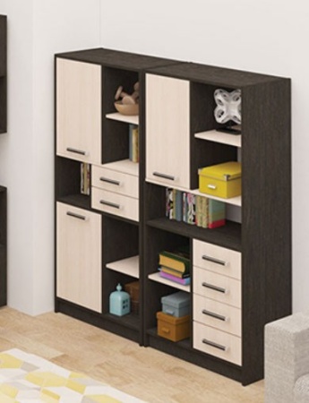 Стеллаж А-2 Венге/Дуб Молочный Ш-700 мм x Г-390 мм х В-1500 мм