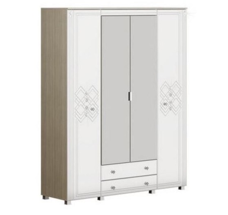 Шкаф Четырёхстворчатый Амели Дуб Сонома Светлый/Белый Глянец (Ш-1700 х В-2109 х Г-515 мм)