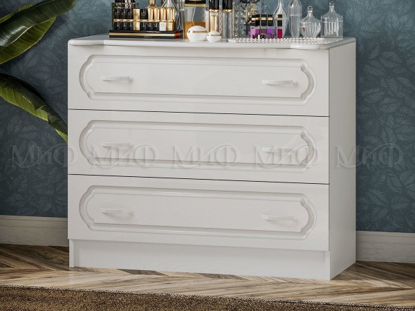 Комод Герда МДФ Белый/Белый Глянец (Ш-900 x В-800 x Г-430 мм)